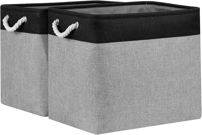 Bidtakay Storage Baskets Extra Large Baskets for Organizing Grey Rectangle Laundry Basket Linen Fabric Bins Set of 2 Clothes Baskets for Closet Shelves Hallway Bedroom Toy Organizer 17x12x15 In