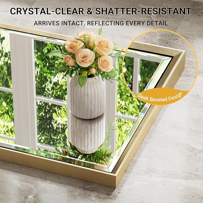 Gold Bathroom Mirror 36x36 Inch Square Beveled Bathroom Vanity Mirror Brushed