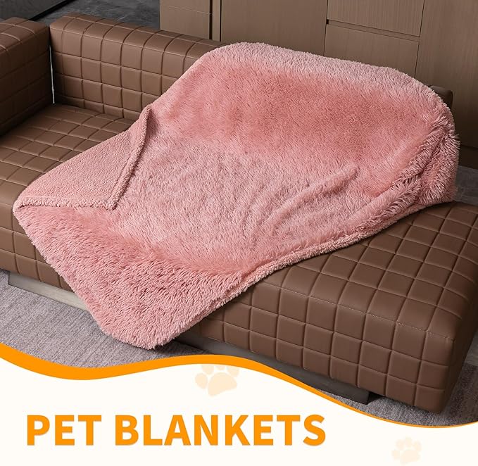 Pink Fluffy Long Faux Fur Pet Throw Blankets for Dogs Waterproof Pet Blanket for Puppy Cats Couch Protector Mat Love Bed Cover Washable(Pink,S)