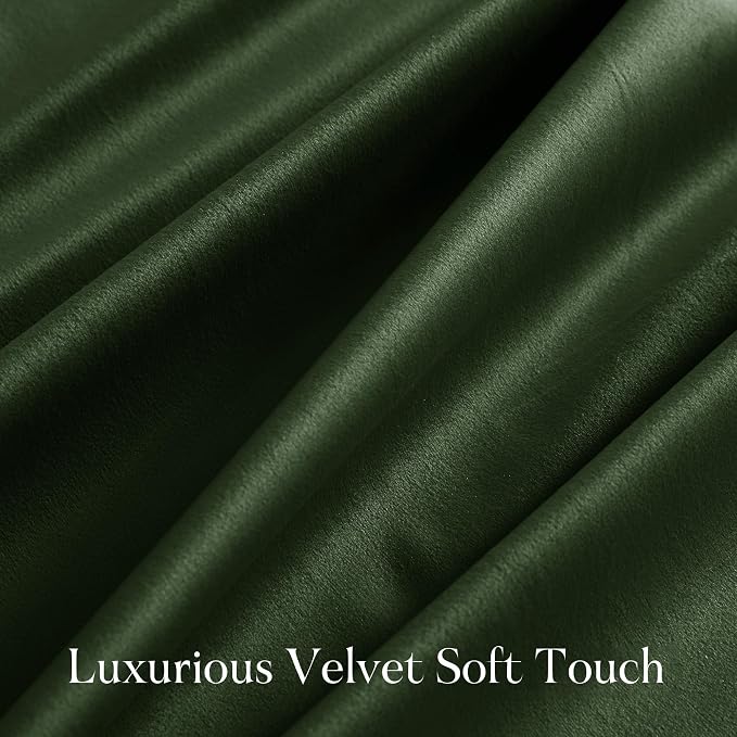 NICETOWN Olive Green Velvet Blackout Curtains 80 inch Long