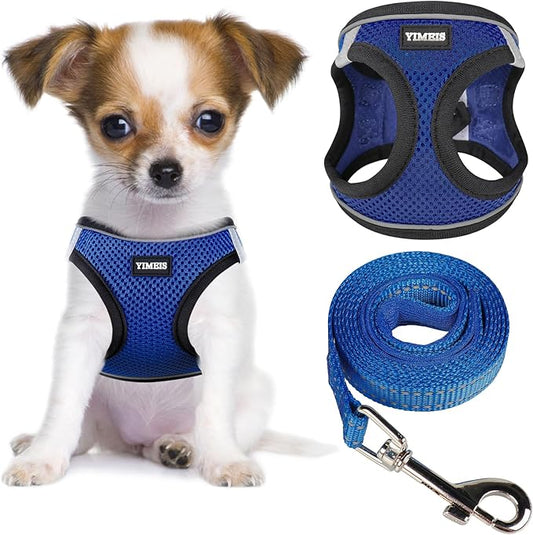 YIMEIS Dog Harness and Leash Set, No Pull Soft Mesh Pet Harness, Reflective Adjustable Puppy Vest for Small Medium Large Dogs, Cats (Royal Blue & Black, Small (Pack of 1)