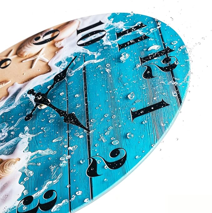 Indoor/Outdoor Clocks Waterproof, Glass Rustic Beach Decor Wall Clock