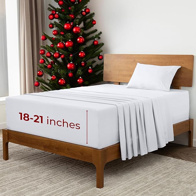 Mellanni Extra Deep Twin XL Sheets - 3 PC Iconic Collection Bedding - Hotel Luxury, Ultra Soft, Cooling Bed Sheets - Wrinkle, Fade, Stain Resistant (Twin Extra Long, White)
