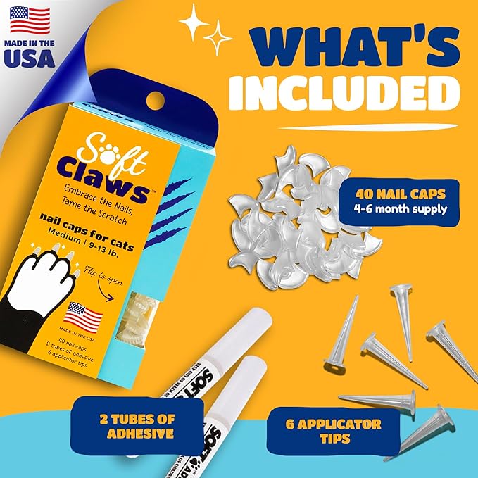 Soft Claws Cat Nail Caps for Medium Cats – (40 Caps, Green & Black) - Made in USA - Veterinarian-Developed | Protects Furniture & Skin - Easy to Apply, Long-Lasting Anti-Scratch Soft Cat Claw Covers