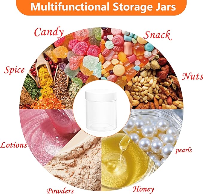 ihomecooker 84PCS 4oz/125ml Plastic Jars with Screw On White Lids Seal Stickers Bottle Lid,Clear Container for Storing Dry Food,Spice,Lotion, Cosmetic, Slime, Honey Jam, Cream, Butter
