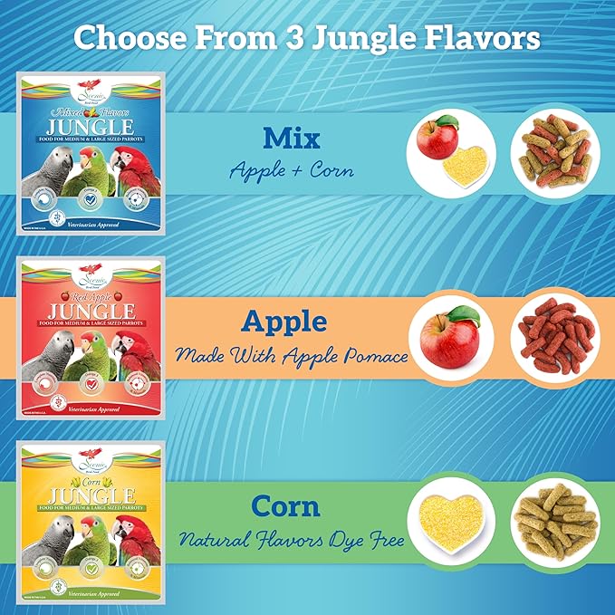 Scenic Mix Jungle Premium Parrot Food - Apple, Natural Flavors, High Protein, Low Iron Bird Pellets for Large Parrots, Macaw Food, Cockatoo & African Grey Parrots, Omega 3, Vitamins, 2lb (Pack of 2)