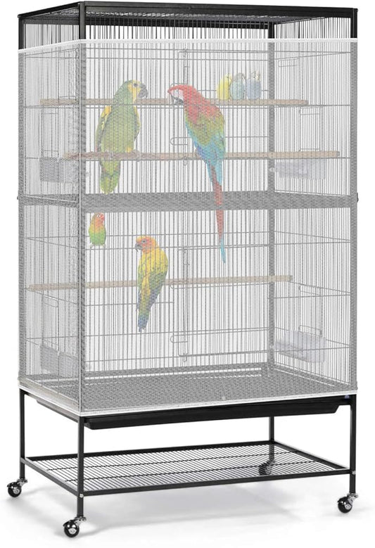 Bissap Bird Cage Seed Catcher, 90-118‘’ Universal Birdcage Net Nylon 31.8'' H Adjustable Elastic Band Stretchy Skirts Mesh Cover for Parrot Cage Seed Guard (Not Include Birdcage)- White