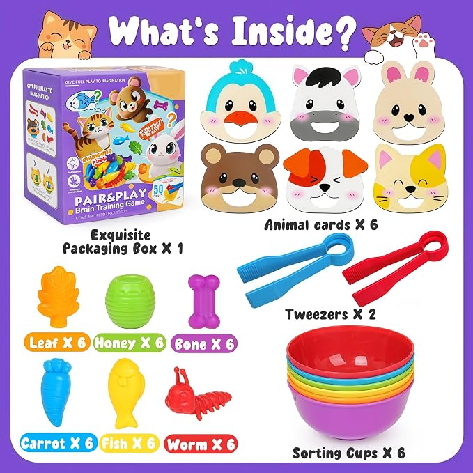 Counting Animals Color Sorting Toys for Kids,Montessori Preschool Learning Animals Matching Feeding Sorting Games Christmas Stocking Stuffers Gifts for Boys Girls Ages 3+