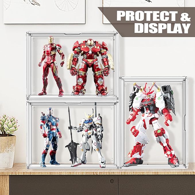10 Pack Purse Organizer for Closet, 14.1''x8.6''x10.9 '' Clear Acrylic Display Case with Magnetic Door, X-Large Plastic Stackable Handbag Organizer for Collectibles, Figures, Size 14 Shoes, Cosmetic
