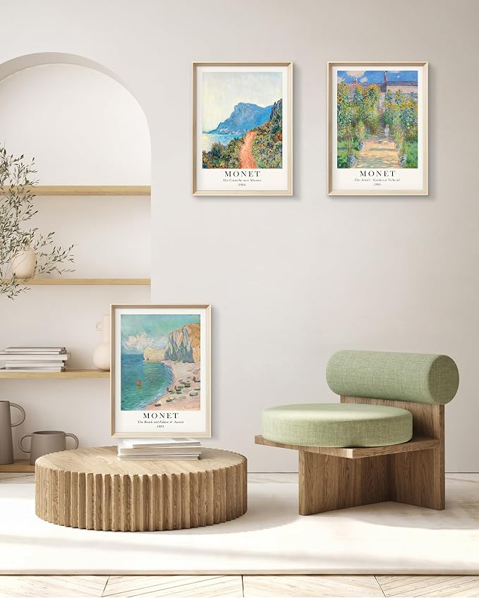 HesenDot Framed Claude Monet Wall Art 3 Piece, 12x16in High Framed Design