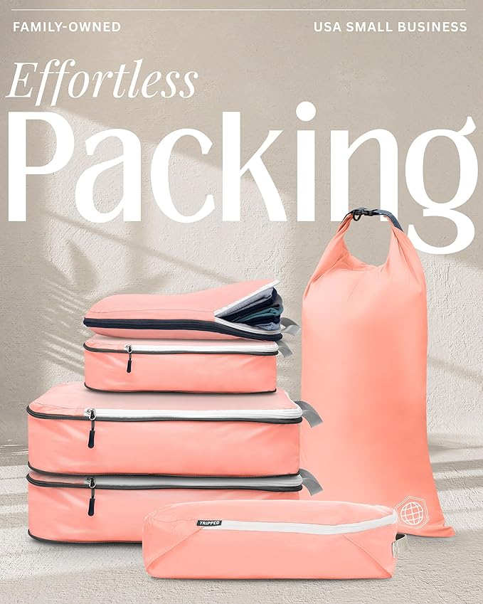 Compression Packing Cubes Set for Travel - Lightweight, Durable Clothes Organizer for Carry-On Luggage and Suitcases by TRIPPED Travel Gear