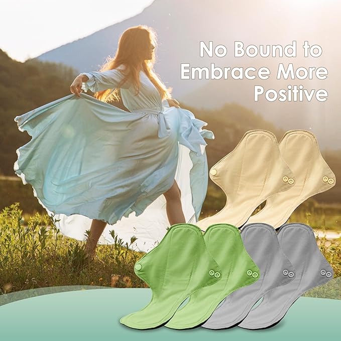 wegreeco 6 Pcs Reusable Menstrual Pads, Ultra Absorbent Cloth Pads for Heavy Flow, Sanitary for Teens, Women, Nonslip Panty Liners + Bag (Mustard Yellow, Grey, Beige, S)