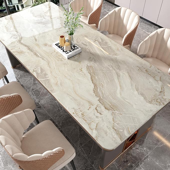 VEELIKE Glossy Beige Gold Marble Contact Paper