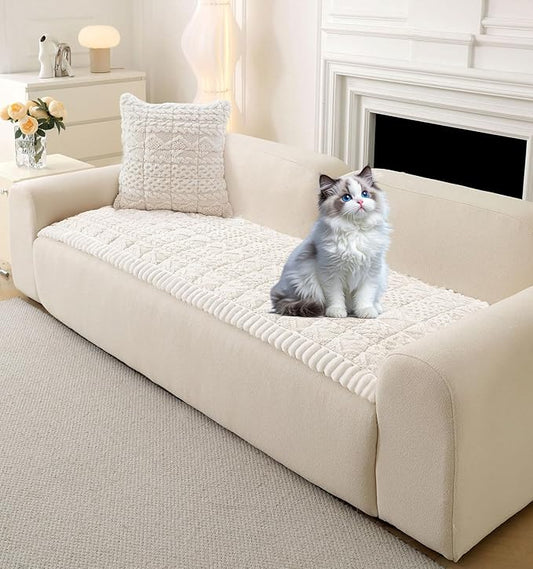 OTOB Couch Covers for 3 Cushion Sofa Pet Friendly Washable, All Seasons Non Slip Plush Fuzzy Sofa Covers, Geometric Jacquard Soft Cozy Dog Bed Mat Sofa Slipcovers Protector (White, 27.6" x 82.7")