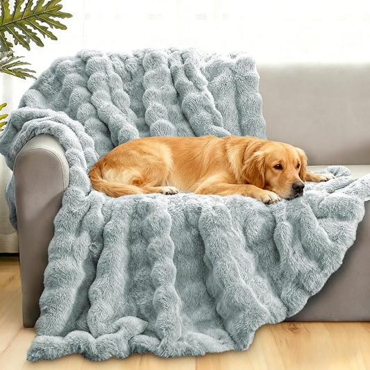 Waterproof Dog Blanket for Sofa Bed Couch, Couch Cover Blanket Fluffy Faux Rabbit Fur Reversible Furniture Protection, Pet Blanket for Medium Large Dogs Cats