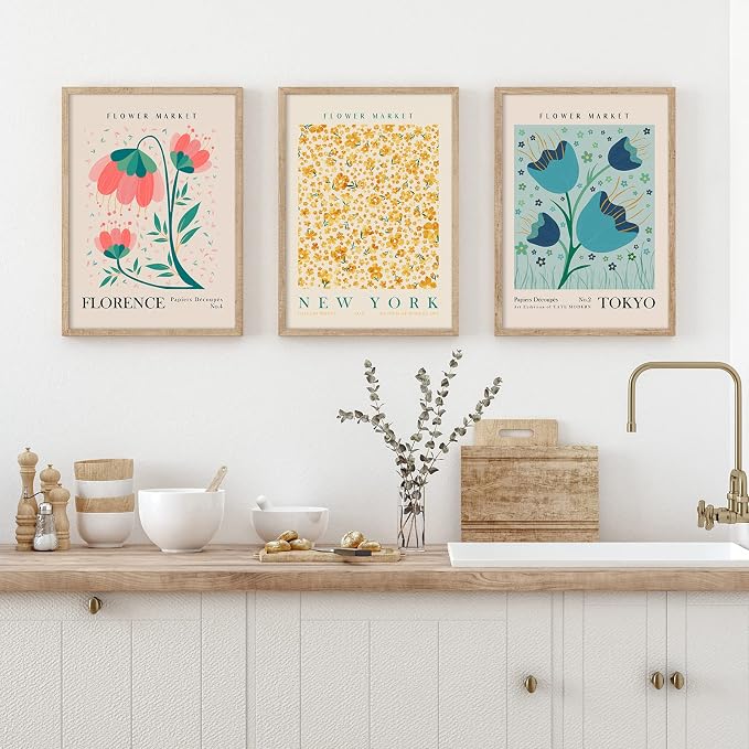AnyDesign 9 Pcs Flower Market Decoration Matisse Wall Art Prints Floral Poster