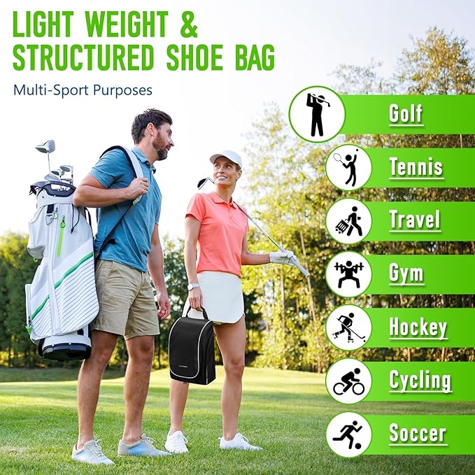 Smell Proof Shoe Cleat Bag for Travel Men - Golf Soccer Zippered Sport Shoe Carrier Bags with Ventilation & Side Pockets for Socks, Tees, Golf Balls; Golf Accessories Fathers Dad Day Gifts for Men