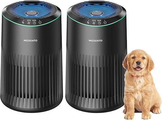 Air Purifiers for Bedroom Home for Smoke Pet Dander Odors, Air Purifier with Sleep Mode Small Air Purifier with Fragrance Sponge for Bedroom Office, Blue Ambient Light, 23dB Quiet, 2 Pack Black