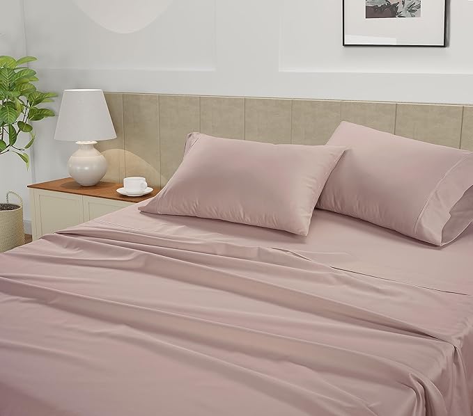 LANE LINEN Queen Sheet Sets – Natural 100% Cotton 450 Thread Count Cooling Sheets Queen, Soft Comfort for Restful Sleep, Easy Care & Machine Washable for Everyday Use, 15" Deep Pocket – Sepia Rose