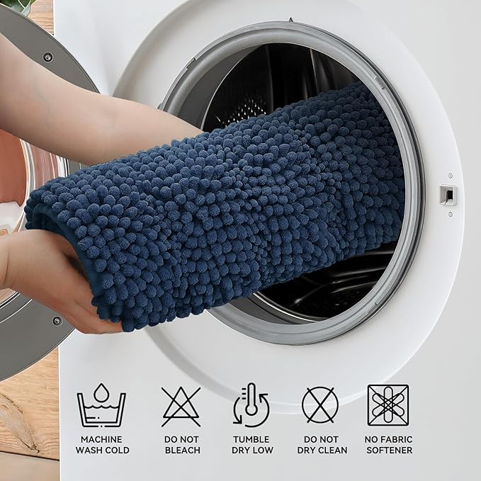 Bcoimo 36"×24" Chenille Bath Mat – Non-Slip with Backing Bath Rug Ultra-Absorbent and Machine Washable Bathroom Mat Quick-Dry Design. Ideal for Bathroom and Tub Areas
