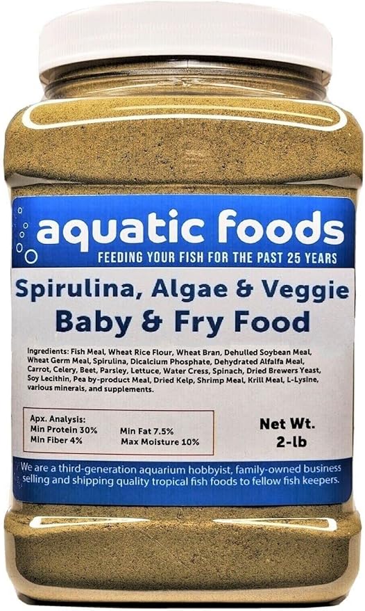 Aquatic Foods Inc. Baby & Fry Food of Spirulina, Algae, Vegetables for Tropicals, Koi & Pond Fish...2-lb Med Jar