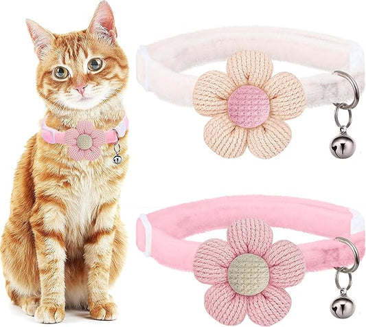 Breakaway Cat Collars with Bells, MUZIEBA Kitten Collar for Girl Boy Adjustable Safety Kitty Collars for Cats Puppy and Small Pets (Pink + White)