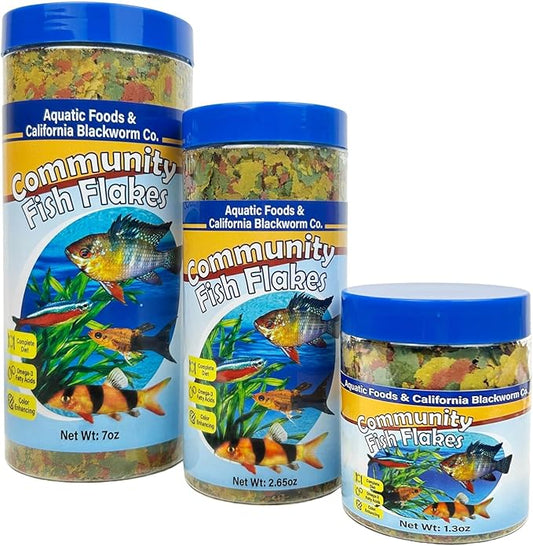 Aquatic Foods Inc. Community & Tropical Fish Flakes, for Angel Fish, Guppies, Live Bearers, Loaches, Gouramis, Catfish, Cichlids, 12-Type Pellet Mix & 4-Type Wafer Mix Included..2.65oz Canister