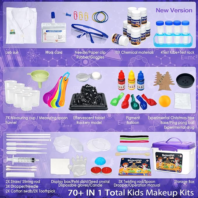 Educational Science Kit for Kids - 56 Science Lab Experiments with Lab Coat Scientist Costume, Science Kits for Kids Age 6-8-10-12, 70+ PCS DIY Stem Projects, Educational Toys for Girls Boys
