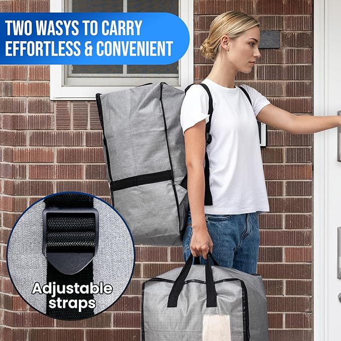 TAILI 4 Pack Gray Moving Bags w/Adjustable Backpack Straps, Moving Supplies, Moving Boxes Alternative, Heavy Duty Storage Totes for College Packing, Camping Backpack for Travel, Dorm, Laundry