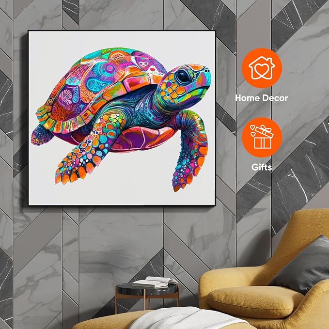 Mys Aurora Colorful Turtle Puzzles for Adults 500 Pieces Ocean Wood Puzzles | 5MM Thick Wooden Jigsaw Puzzles, Unique Shape Puzzle for Adults and Kids Birthday Gifts Family Game 17.3 * 17.3 inches