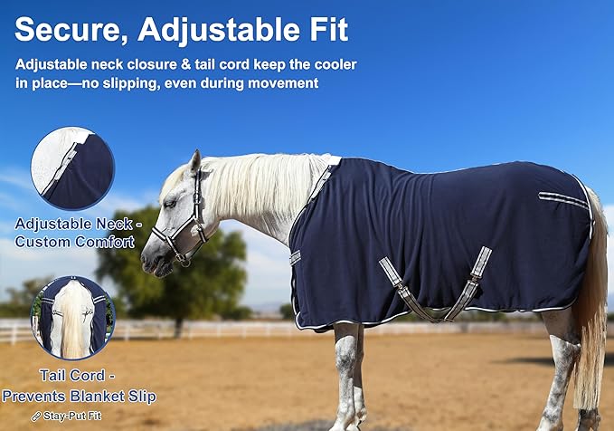 Horse Fleece Cooler, Blanket Liner - 300g Anti-Pilling Fleece, Moisture-Wicking, Cooling & Drying for Post-Workout, Bath & Travel, Prevent Overheating & Chilling Navy 78