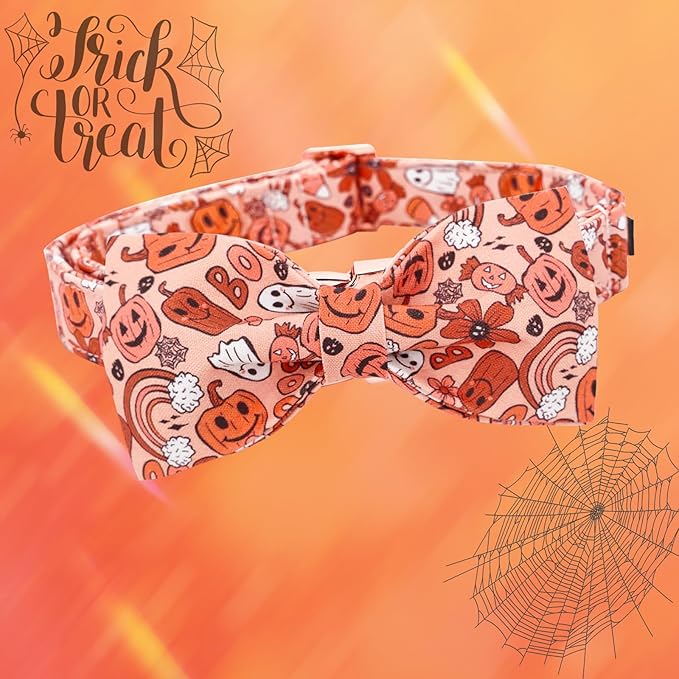 Halloween Dog Collar, Pet Collar Dog Bow Pumpkin Girl Boy Holiday Pet Collar Gift Cute Soft Puppy Collar for Medium Dogs