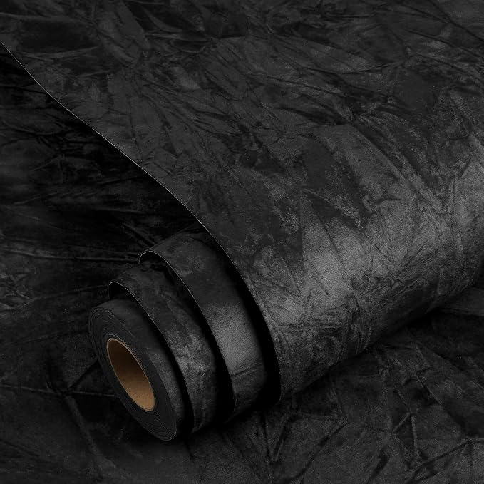 YENHOME 30"X118" Vintage Black Peel and Stick Wallpaper Textured Wallpaper