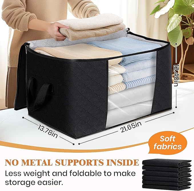 Fab totes Storage Bags,Clothes Blanket Storage Bins Foldable Closet Organizers with Reinforced Handle for Home Dorm Storage and Organization,Fabric Bags for Organizing Sheets,Clothing (Black,8 Pack)