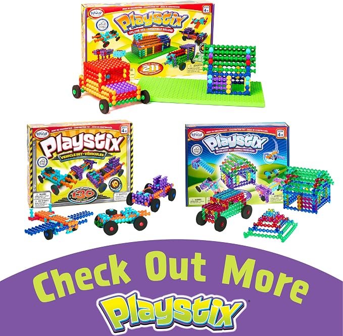 POPULAR PLAYTHINGS Playstix Construction Toy Set, 150 Piece Kit | for Kids Ages 4 and Up, Building Sticks for STEM and Classroom Use