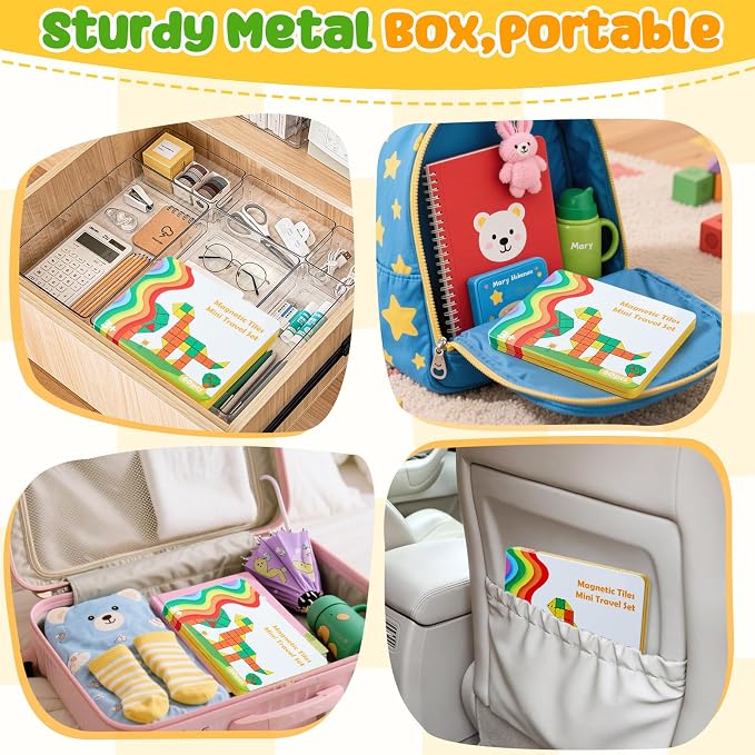FNJO Mini Magnetic Tiles, Magnet Building Set,60 PCS Building Blocks Set STEM Preschool Montessori Toy for Kids Boys Girls