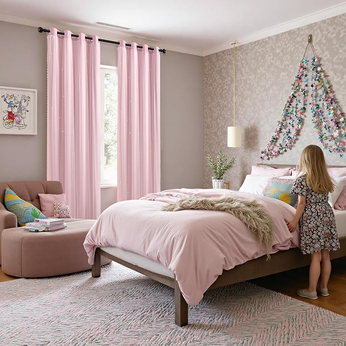 XiDi Light Pink Girls Curtains for Bedroom, Girls Room Blackout Curtains for 63