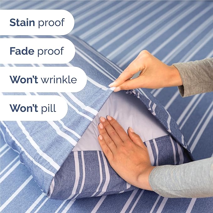 Twin XL Size 3 Piece Sheet Set - Comfy Breathable & Cooling Bed Sheets Set - Hotel Luxury Bedding for Women, Men, Kids, Teens, Boys & Girls - Deep Pockets and Wrinkle Free - Oeko-Tex - Blue Stripes 3