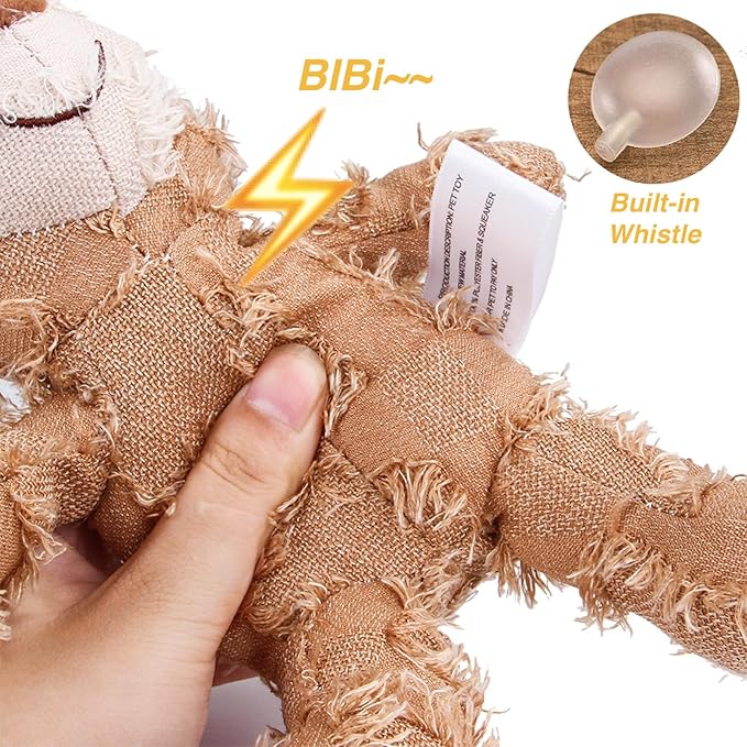 MAXBECK Dog Companion for Heavy Chewers- Indestructible Robust Bear Dog Toy, Resistant Squeaky Dog Toys for Heavy Chewers, Unbreakable Stuffed Plush Dog Toys for Aggressive Chewers (B-Oak)