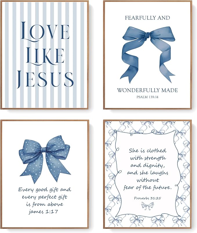 LARTSFRO Coquette Navy Blue Bow Jesus Wall Art Decor Posters, Inspirational