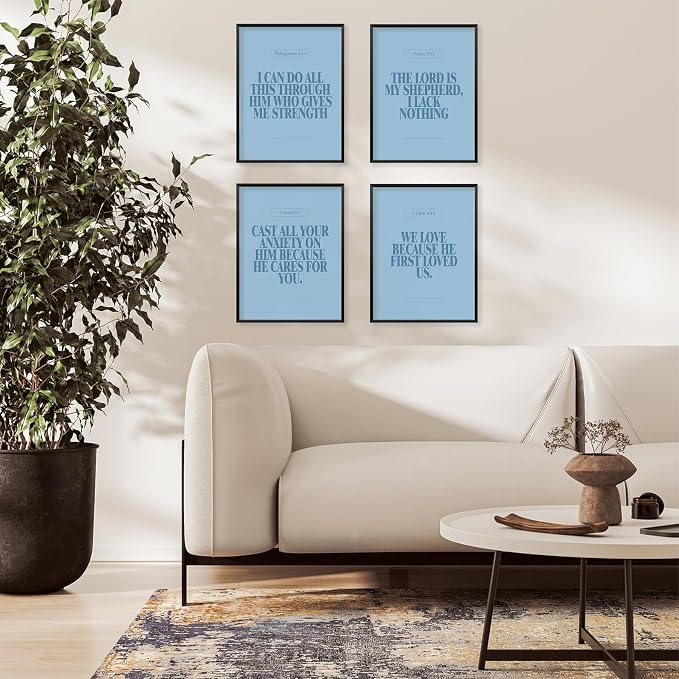 Locomiss Light Blue Christian Wall Art Decor, Modern Bible Verse Prints