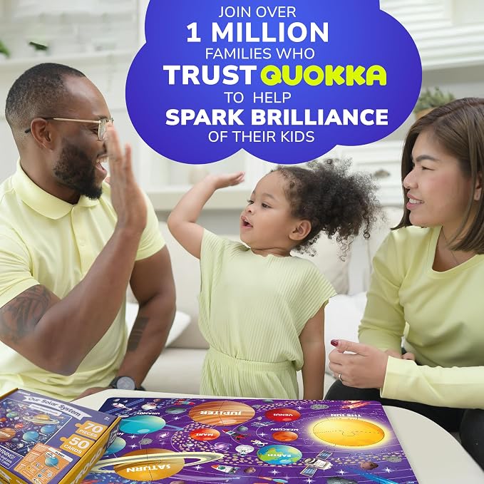 Puzzles for Kids Ages 4-6 - 70 Pcs Jigsaw Preschool Kids Puzzles Ages 5-8 | 70 Pcs Jigsaw Floor Solar System Puzzle - 50 Cards with 400+ Space Facts - Planet-Shaped Educational Gift for Girls and Boys