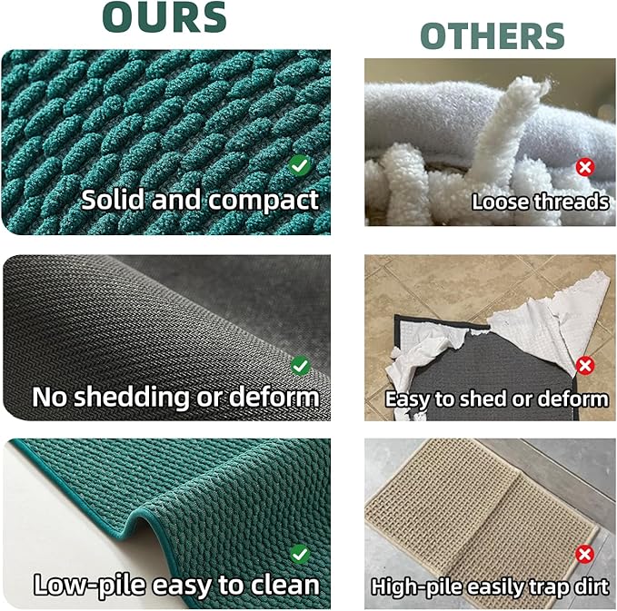 Large Bathroom Rugs Non Slip Washable Bath Rugs Super Absorbent Bathroom Rug Thin Quick Dry Low Pile Bath Mats, Dark Green 36"x48"