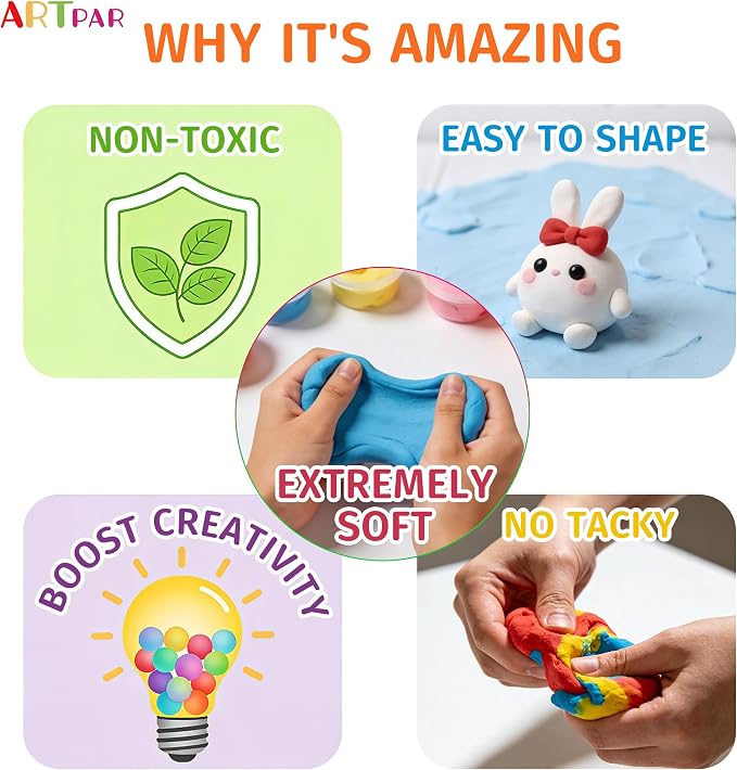 ARTPAR Air Dry Clay 102 Colors,Modeling Magic Clay for Kids Bulk Craft Kit | DIY Art and Crafts Molding Clay Sculpting Set,Soft & Non-Sticky,Classroom Activities,Creative Gifts for Boys & Girls Age 3-12