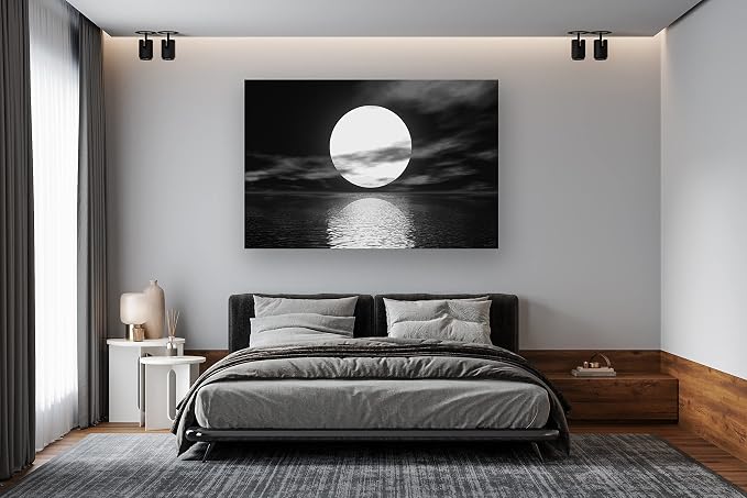 Cao Gen Decor Art S06469 Wall Art Canvas Sea White Full Moon in Night Picture