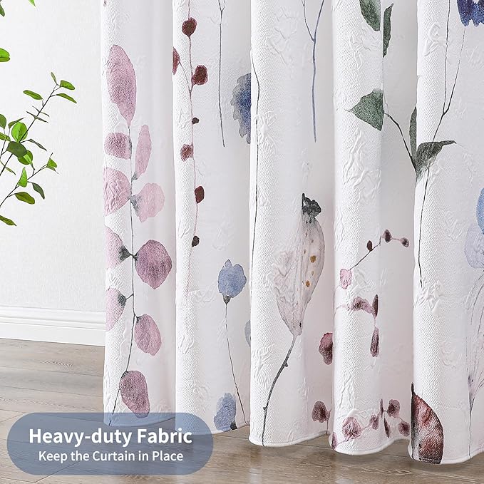 QIYI Watercolor Wildflowers Shower Curtain, Minimalist Floral Cloth Bath Curtain, 3D Embossed Butterflies Botanical Plants Flower Bathroom Decor, Waterproof Fabric Shower Curtain Set with Hooks, 72x72