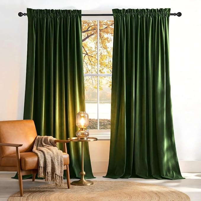 NICETOWN Olive Green Velvet Blackout Curtains 80 inch Long