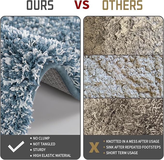 Yimobra Luxury Bathroom Rugs, Fluffy Bath Mats, Non Slip, Water Absorbent Microfiber, Machine Washable, Plush Runner Shower Rugs, Thick Matts for Bathroom Floor&Tub, 56"x 24", Denim Blue and White