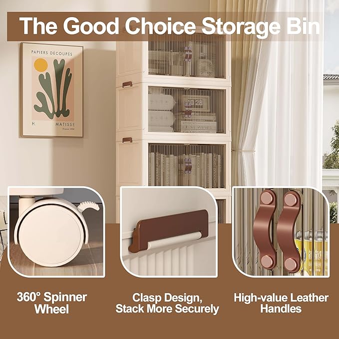 SAILUN 116Gal/464Qt Stackable Storage Bins Folding Collapsible Storage Bins with Lid, Closet Organizers and Storage Box Beige 26" W x 17" D x 56.7" H