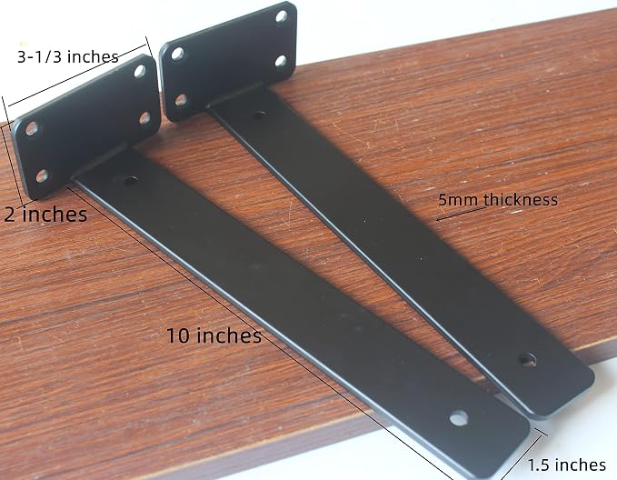 16 Pack - 10 inch Black Hidden L Shelf Bracket Iron Floating Shelf Brackets